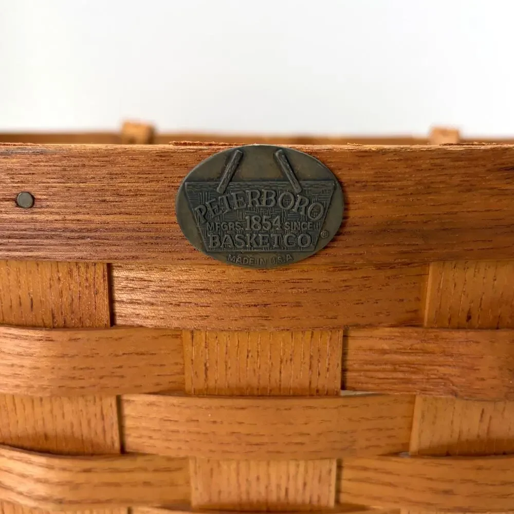 Peterboro Basket Co Bicycle Basket Leather Straps Woven Ash Wood Made USA